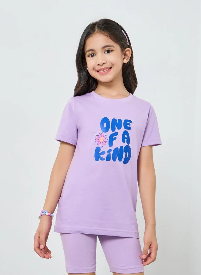 ستايلي طقم شورت ركوب دراجات وتيشيرت جرافيك للبنات